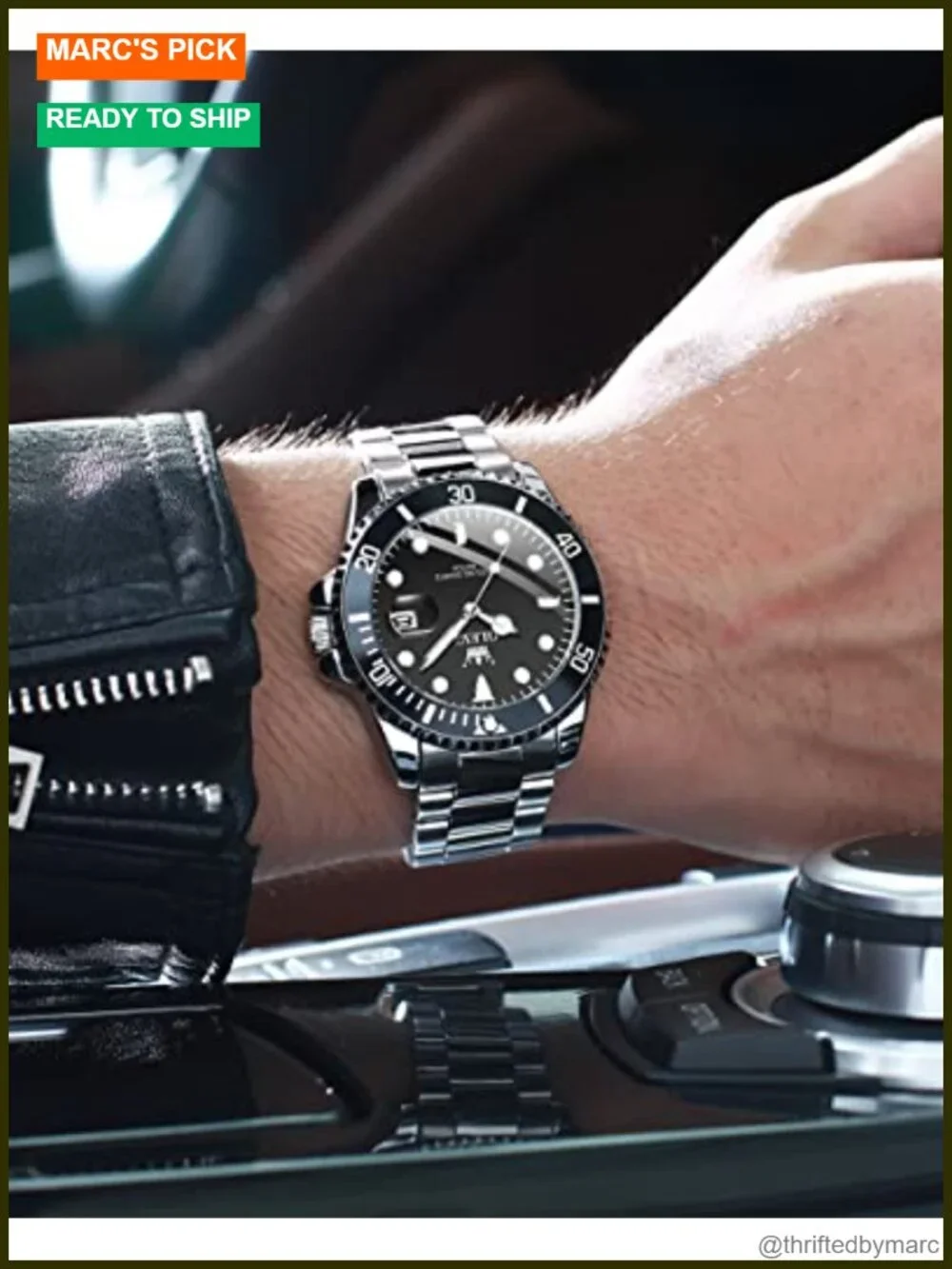Stainless Steel Analog Watch with Date, Rotatable Bezel, Luminous Dial